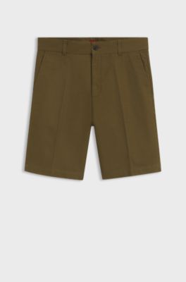 Regular-fit shorts in mercerised stretch cotton, Olive