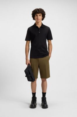 Regular-fit shorts in mercerised stretch cotton, Olive