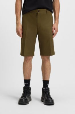 Regular-fit shorts in mercerised stretch cotton, Olive