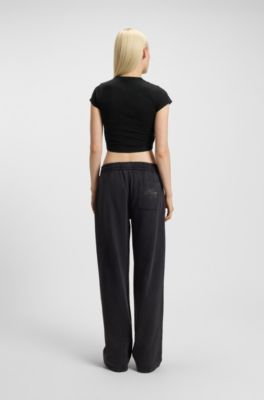 Stretch-cotton extra-slim-fit T-shirt with rhinestone logo, Black