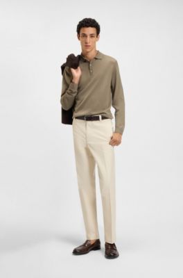 Straight-fit trousers in cotton-blend twill, Natural