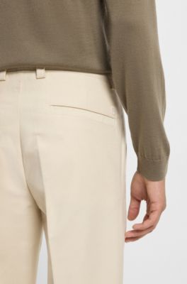 Straight-fit trousers in cotton-blend twill, Natural