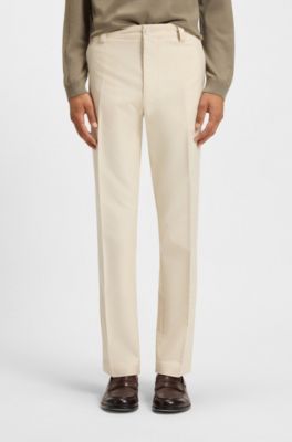Straight-fit trousers in cotton-blend twill, Natural