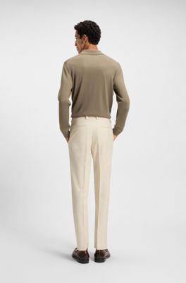 Straight-fit trousers in cotton-blend twill, Natural