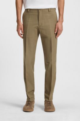Straight-fit trousers in cotton-blend twill, Light Brown