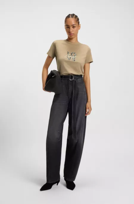 Slim-fit T-shirt in cotton jersey with logo artwork