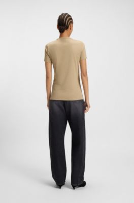 Slim-fit T-shirt in cotton jersey with logo artwork, Beige