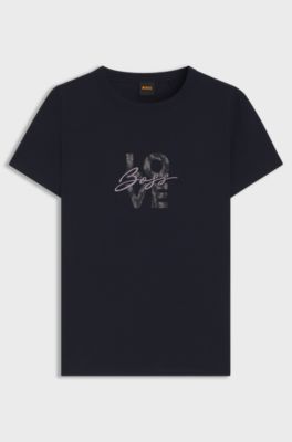 Slim-fit T-shirt in cotton jersey with logo artwork, Dark Blue