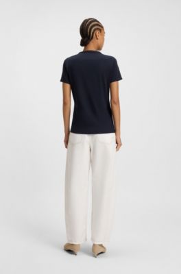 Slim-fit T-shirt in cotton jersey with logo artwork, Dark Blue