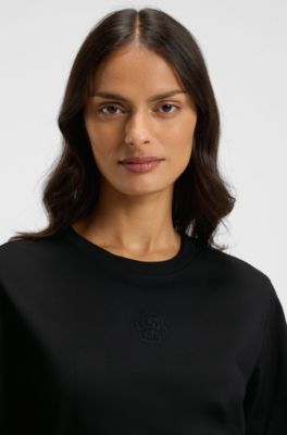 Mercerised-cotton T-shirt with rhinestone Double B, Black