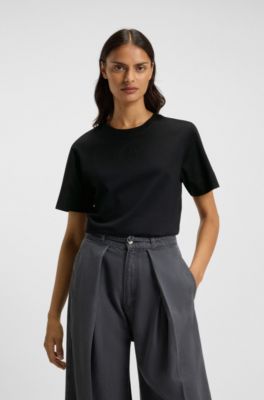 Mercerised-cotton T-shirt with rhinestone Double B, Black