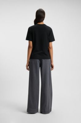 Mercerised-cotton T-shirt with rhinestone Double B, Black