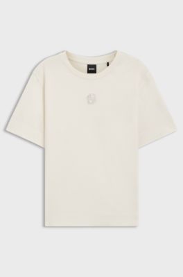 Mercerised-cotton T-shirt with rhinestone Double B, Natural