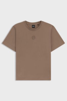 Mercerised-cotton T-shirt with rhinestone Double B, Light Brown