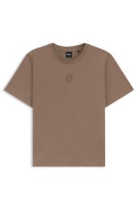 Mercerised-cotton T-shirt with Double B monogram, Light Brown