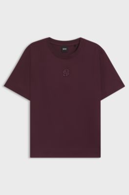 Mercerised-cotton T-shirt with rhinestone Double B, Bordeaux