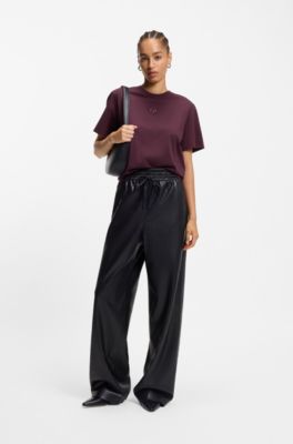 Mercerised-cotton T-shirt with rhinestone Double B, Bordeaux