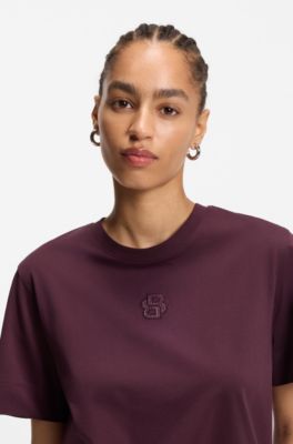 Mercerised-cotton T-shirt with rhinestone Double B, Bordeaux
