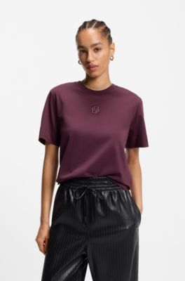 Mercerised-cotton T-shirt with rhinestone Double B, Bordeaux