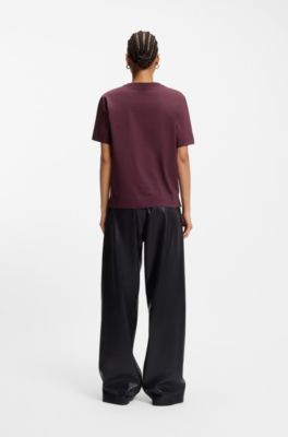 Mercerised-cotton T-shirt with rhinestone Double B, Bordeaux