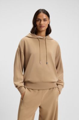 Sudadera con capucha oversize fit con logotipo caligrafiado, Beige