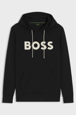 Cotton-blend hoodie with moulded logo, Black