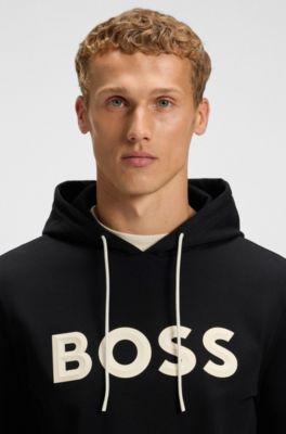 Cotton-blend hoodie with moulded logo, Black
