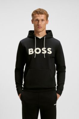 Cotton-blend hoodie with moulded logo, Black