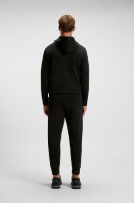 Cotton-blend hoodie with moulded logo, Black