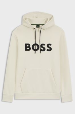 Cotton-blend hoodie with moulded logo, Natural