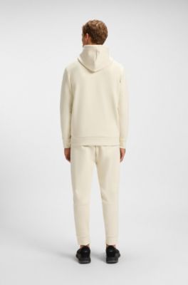 Cotton-blend hoodie with moulded logo, Natural