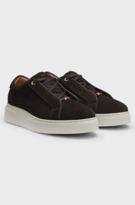 Suede trainers with hidden wedge, Dark Brown
