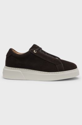 Suede trainers with hidden wedge, Dark Brown