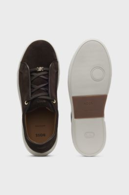 Suede trainers with hidden wedge, Dark Brown