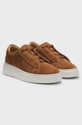 Suede trainers with hidden wedge, Brown