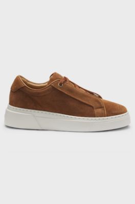 Suede trainers with hidden wedge, Brown