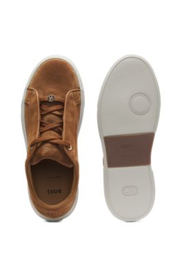 Suede trainers with hidden wedge, Brown