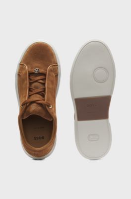 Suede trainers with hidden wedge, Brown