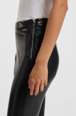 인조 가죽 슬림 핏 레깅스, 블랙