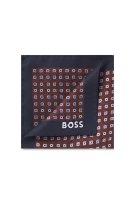 Silk pocket square with digital print, Dark Red