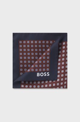 Silk pocket square with digital print, Dark Red
