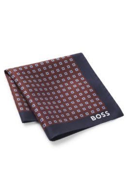 Silk pocket square with digital print, Dark Red