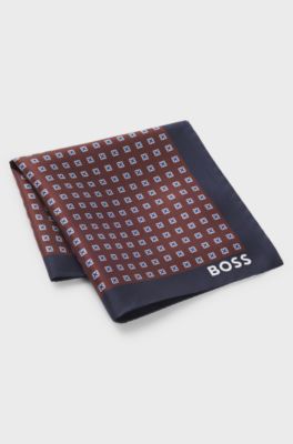 Silk pocket square with digital print, Dark Red