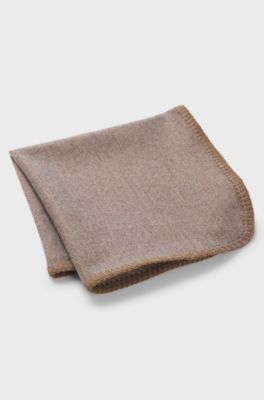 Italian-made pocket square in melange cotton, Beige