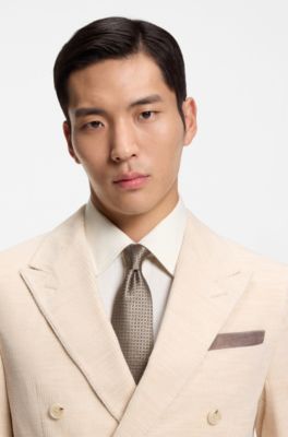 Italian-made pocket square in melange cotton, Beige