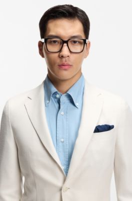 Italian-made pocket square in melange cotton, Blue