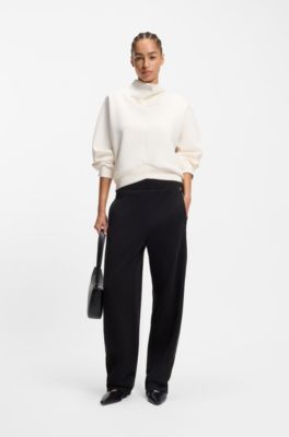 Cotton-blend tracksuit bottoms with lustrous piping, Black