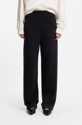 Cotton-blend tracksuit bottoms with lustrous piping, Black