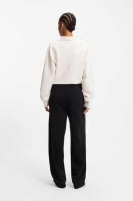 Cotton-blend tracksuit bottoms with lustrous piping, Black