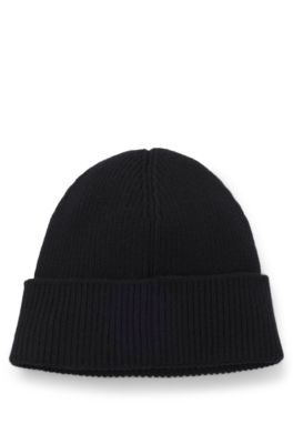 Beanie hat with Happy HUGO logo, Black